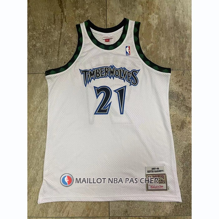 Maillot Minnesota Timberwolves Kevin Garnett NO 21 Mitchell & Ness 1997-98 Blanc